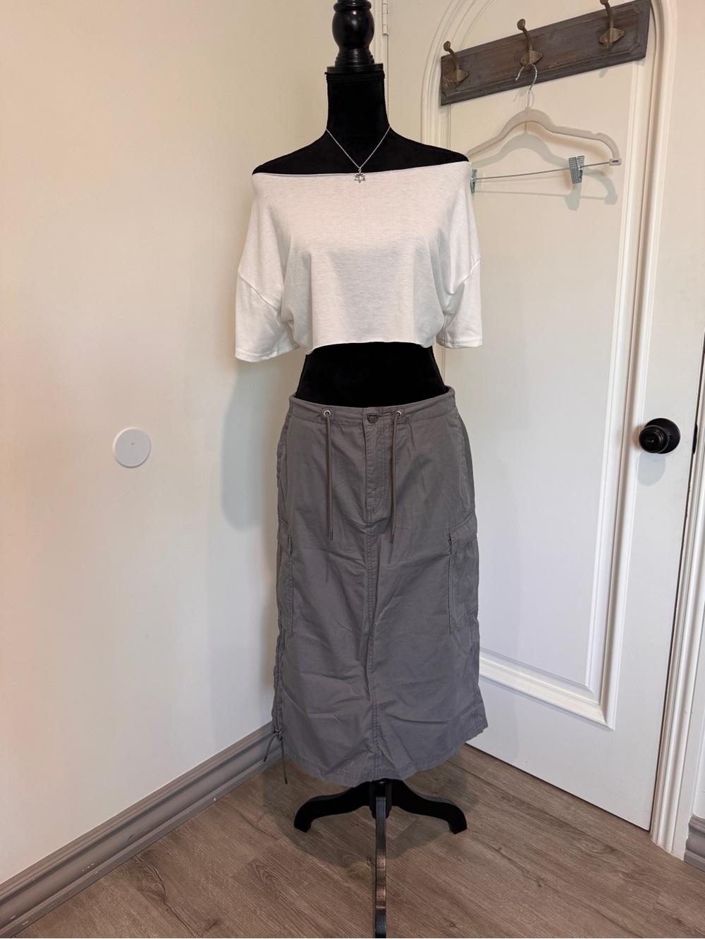 Converse Gray Utility Midi Skirt with Drawcord Waist